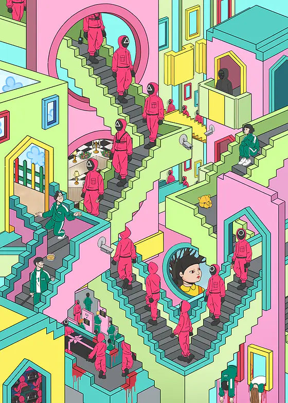 Iconic Masked Soldiers Squid Game Metal Poster