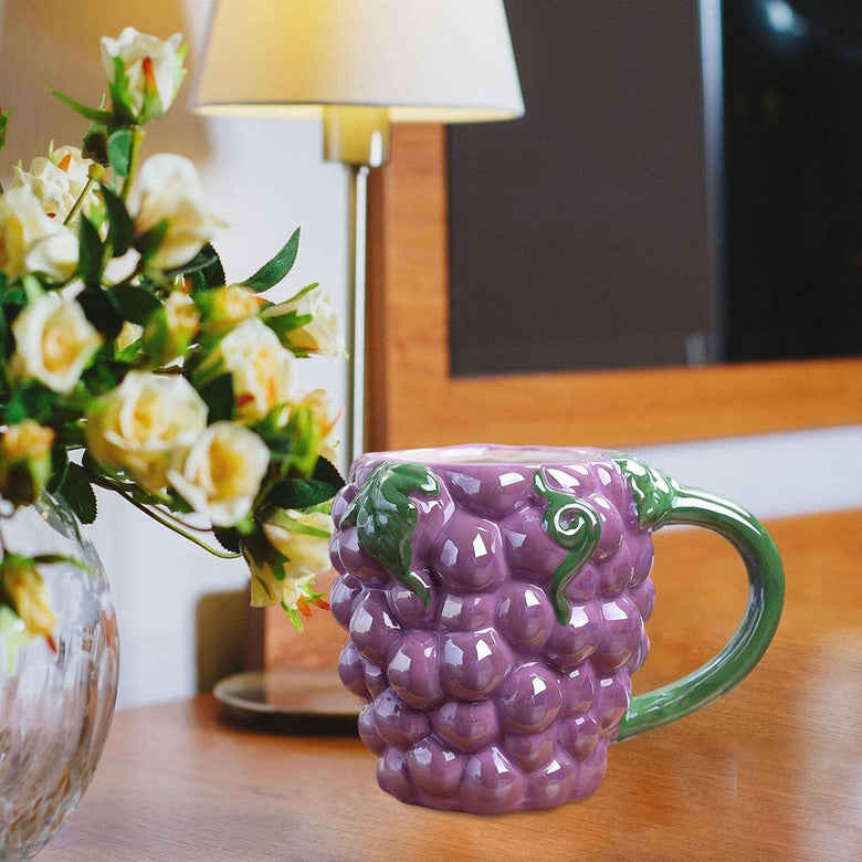 Grapes Ceramic Fruit Shape Glazed Ceramic Coffee Mug (450 ml)