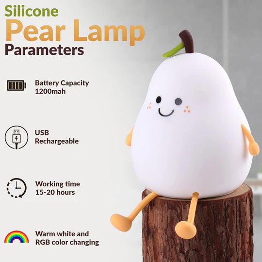 Silicone Pear LED Night light Lamp, Cute Funny Fruit Led Night Light with Legs, 7 Color Changing Light for Bedroom Gift for Christmas, Halloween Party.