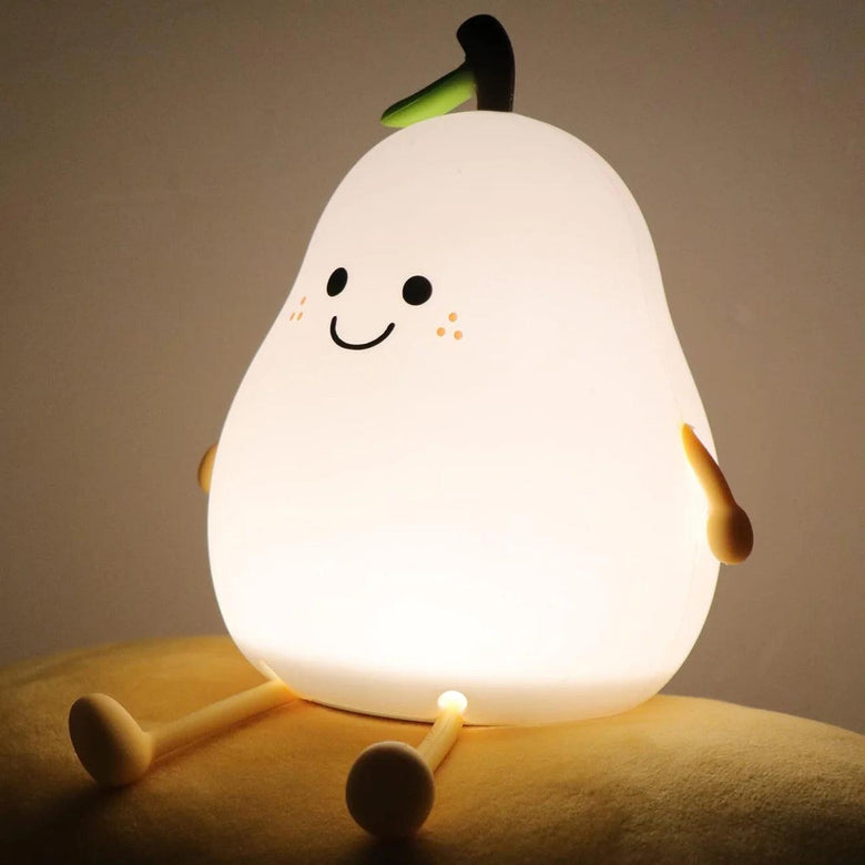 Silicone Pear LED Night light Lamp, Cute Funny Fruit Led Night Light with Legs, 7 Color Changing Light for Bedroom Gift for Christmas, Halloween Party.