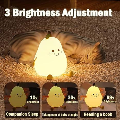 Silicone Pear LED Night light Lamp, Cute Funny Fruit Led Night Light with Legs, 7 Color Changing Light for Bedroom Gift for Christmas, Halloween Party.