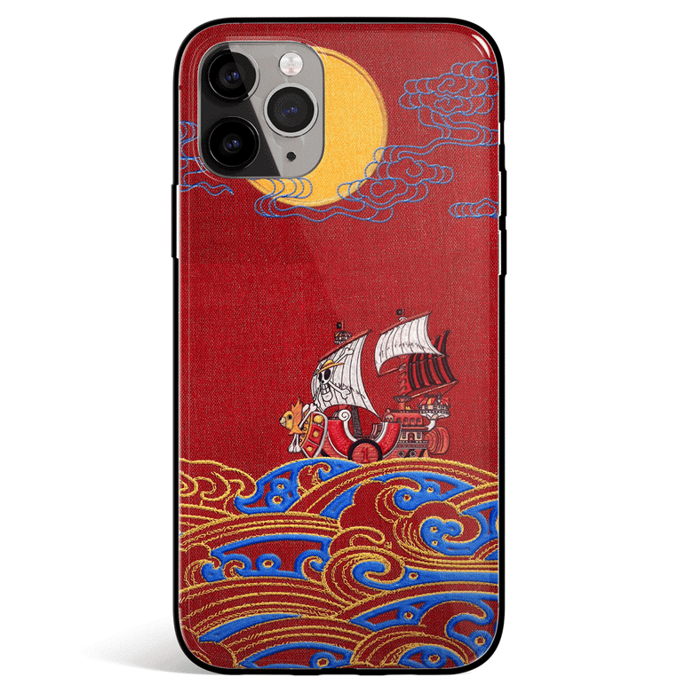 One Piece Thousand Sunny Embroidery Tempered Glass Soft Silicone iPhone Case