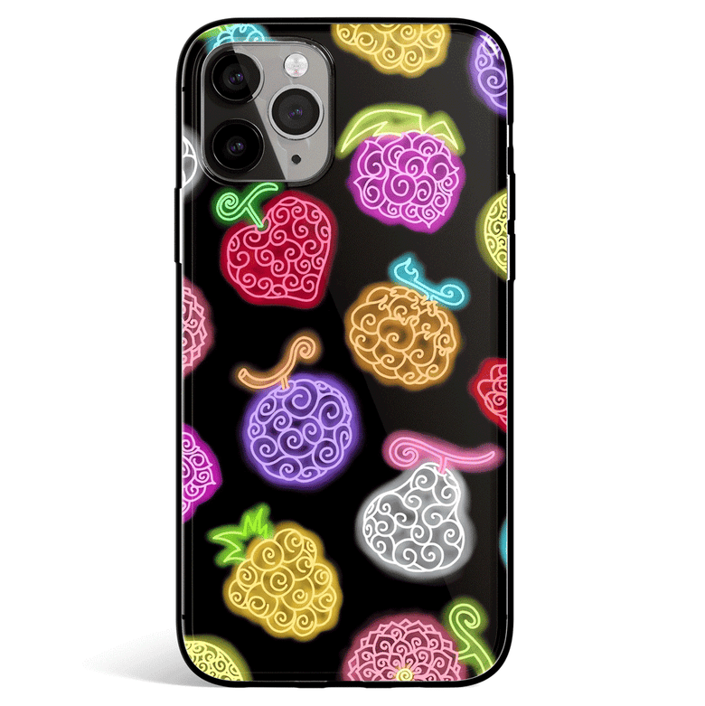 One Piece Neon Devil Fruit Tempered Glass Soft Silicone iPhone Case