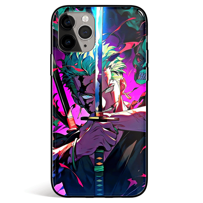 One Piece Zoro Purple Sword Tempered Glass Soft Silicone iPhone Case
