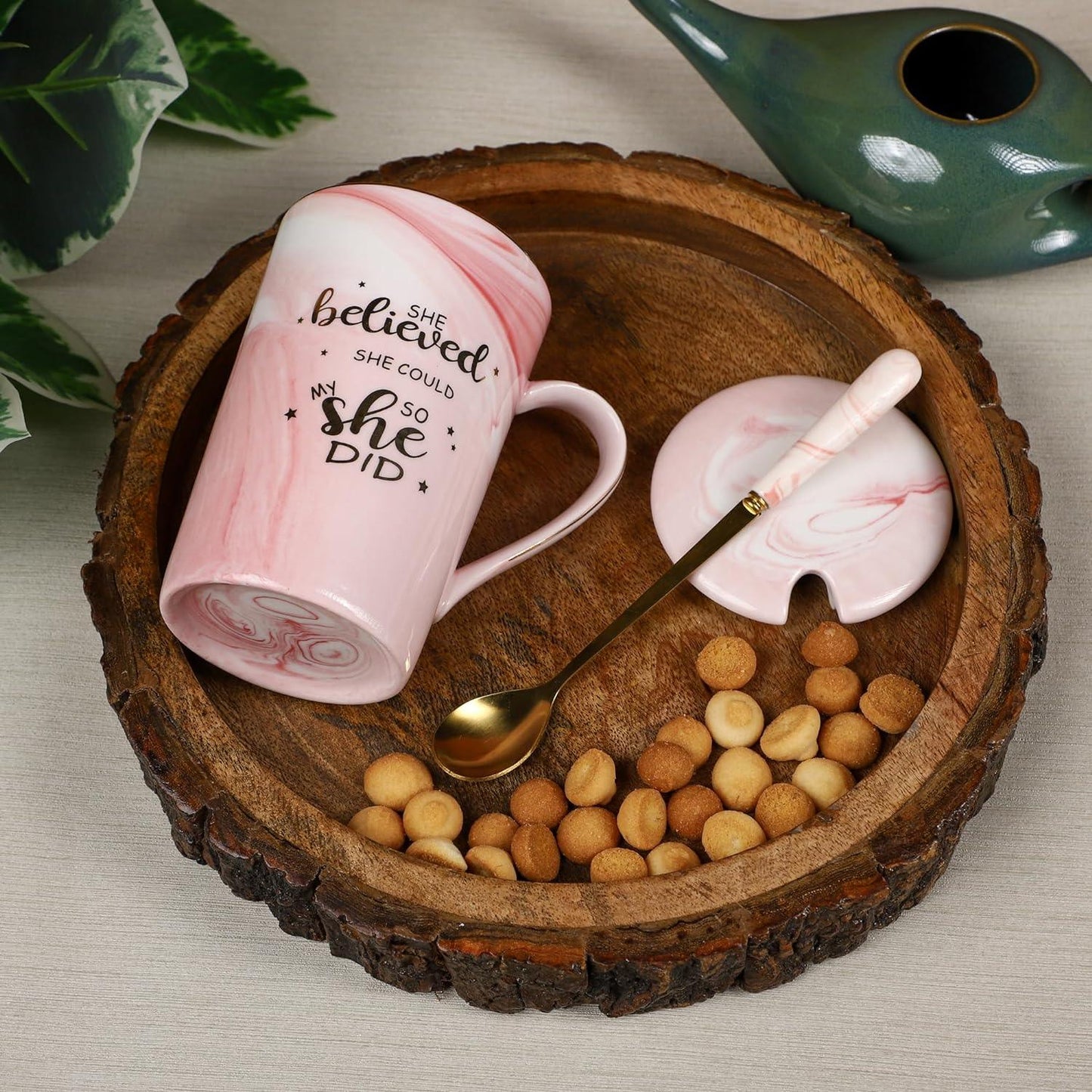 Ceramic Coffee Mug with Lid and Spoon