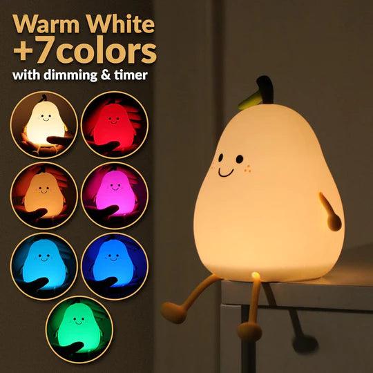 Silicone Pear LED Night light Lamp, Cute Funny Fruit Led Night Light with Legs, 7 Color Changing Light for Bedroom Gift for Christmas, Halloween Party.