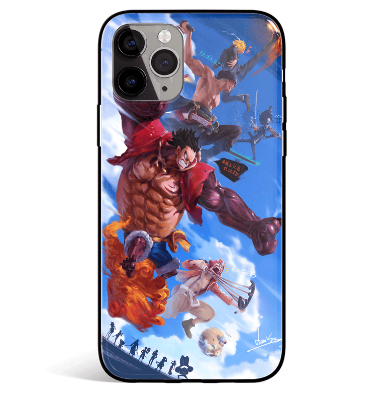 One Piece Portrait Tempered Glass Soft Silicone iPhone Case