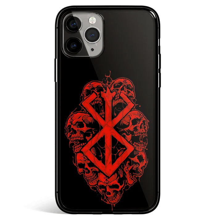 Berserk Brand of Sacrifice Skull Tempered Glass Soft Silicone iPhone Case