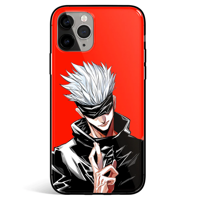 Jujutsu Kaisen Gojo Red Background Tempered Glass Soft Silicone iPhone Case