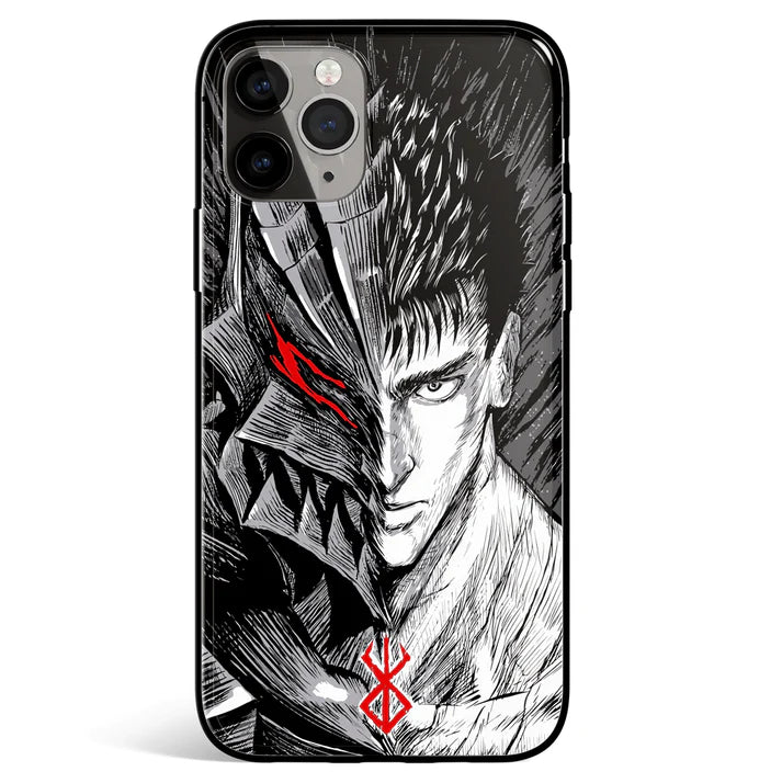 Berserk Guts and Brand of Sacrifice Sign Tempered Glass Soft Silicone iPhone Case