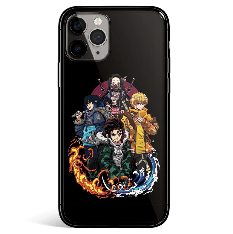 Demon Slayer Street Style Tanjiro Nezuko Zenitsu Tempered Glass Soft Silicone iPhone Case