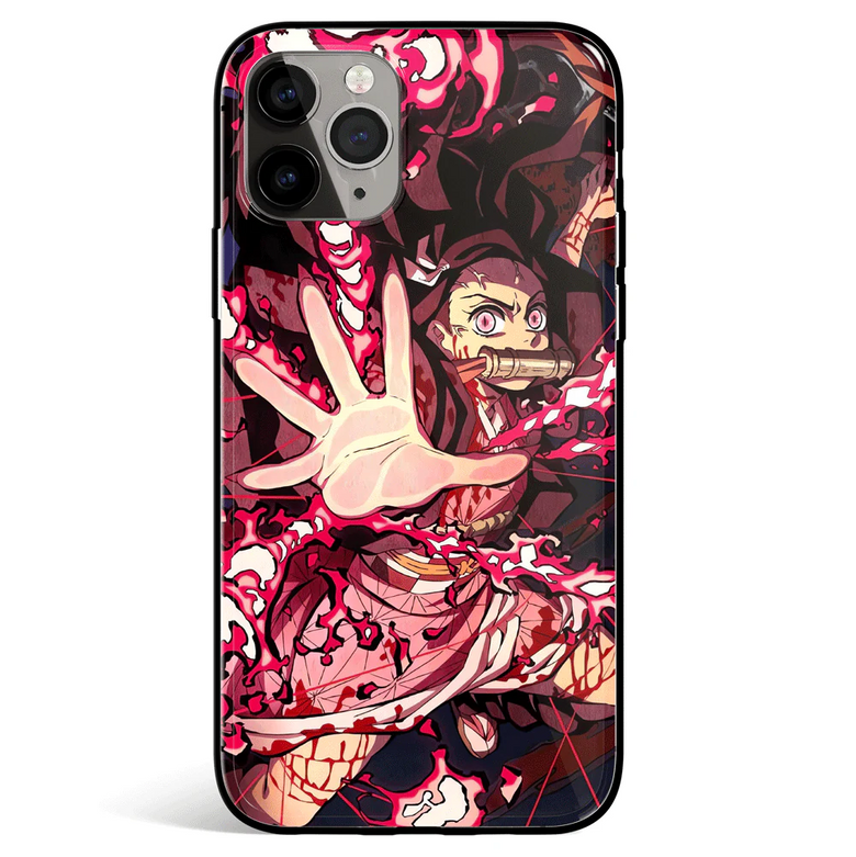 Demon Slayer Nezuko Fighting Tempered Glass Soft Silicone iPhone Case