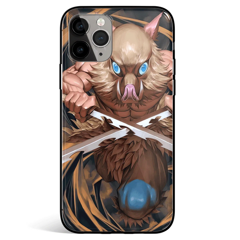 Demon Slayer Inosuke Hashibira Swordsman Tempered Glass Soft Silicone iPhone Case