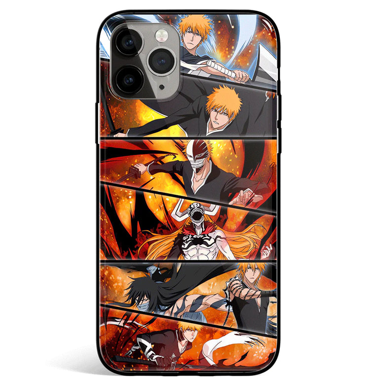 Bleach Ichigo Five Forms Tempered Glass Soft Silicone iPhone Case