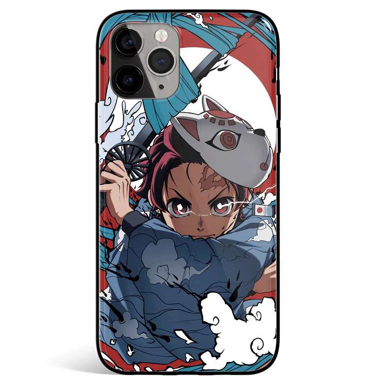 Demon Slayer Tanjiro Janpanese Style 1 Tempered Glass Soft Silicone iPhone Case