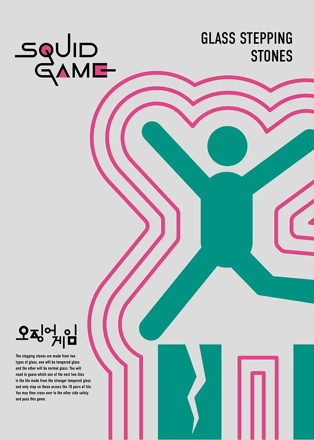 Glass Stepping Stones - Squid Game Metal Poster