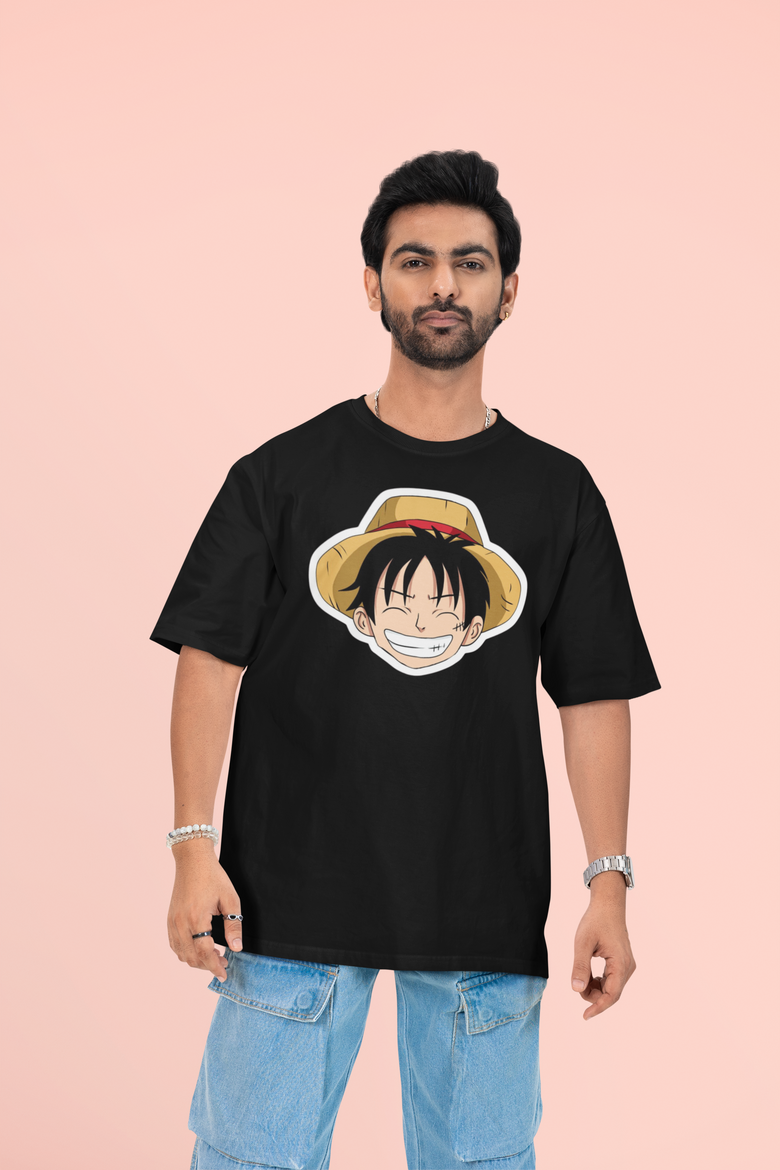 Straw Hat Smirk - Black Luffy T-Shirt