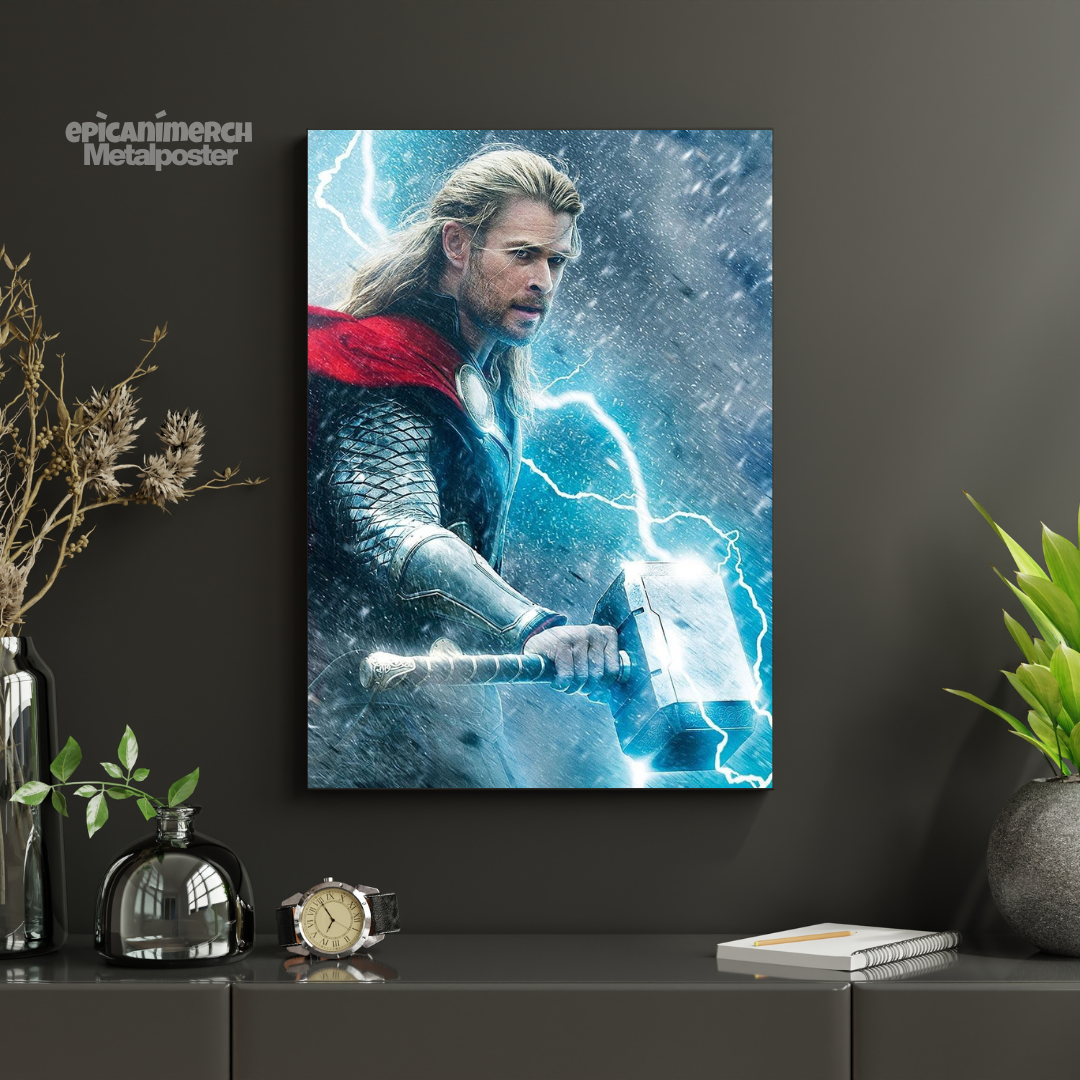 Thor Raising Hammer Lightning Metal Wall Poster