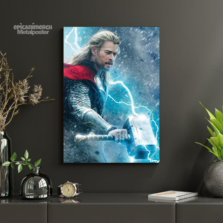 Thor Raising Hammer Lightning Metal Wall Poster