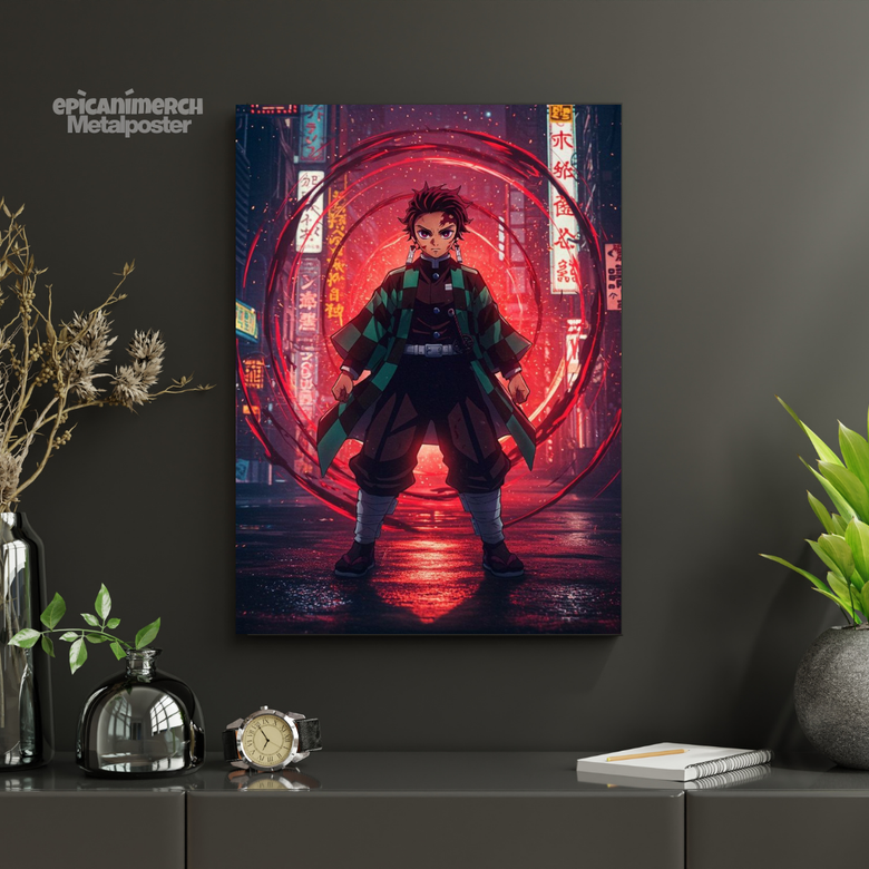 Demon Slayer – Tanjiro “Scarlet Streets” Premium Metal Poster