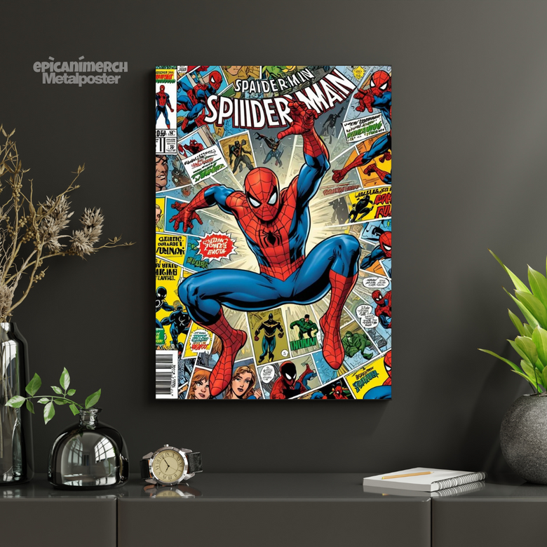Vibrant Comic Spider-Man Wall Decor Metal Poster