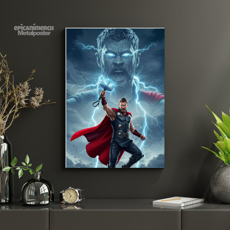 Thor Unleashing Lightning Metal Poster for Collectors