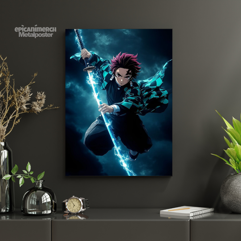 Demon Slayer – Tanjiro Thunderblade Strike Premium Metal Poster