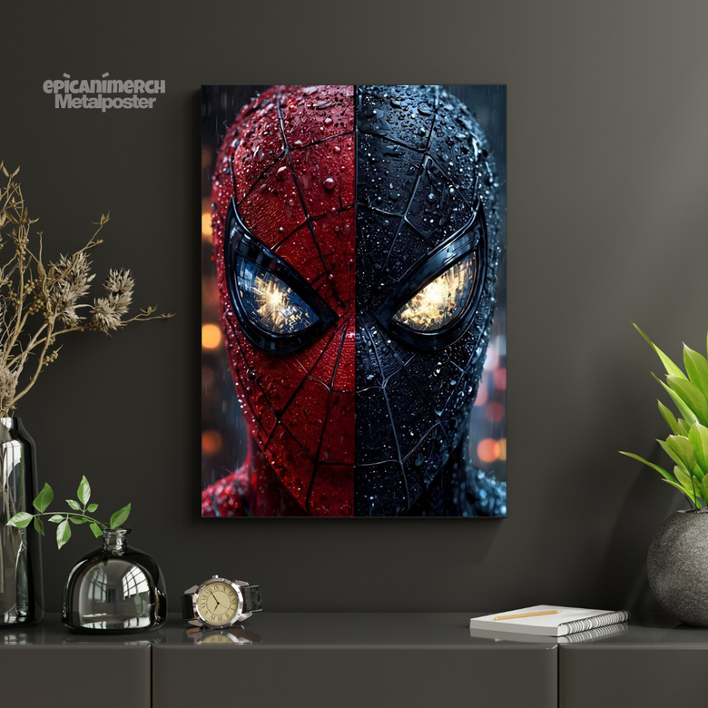 Spider-Man Superhero Black And Red Metal Print Poster