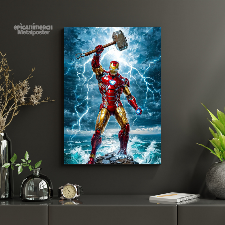 Iron Man With Hammer Metal Poster for Marvel Fans