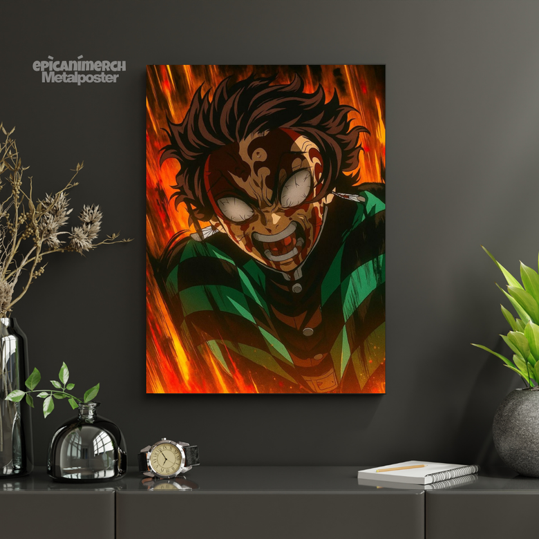 Demon Slayer – Tanjiro “Fiery Wrath Unleashed” Premium Metal Poster