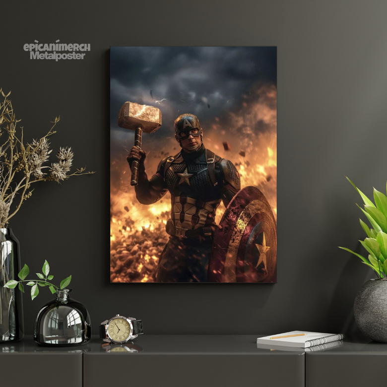 Captain America With Shield And Hammer Metal Print – Superhero Wall Art