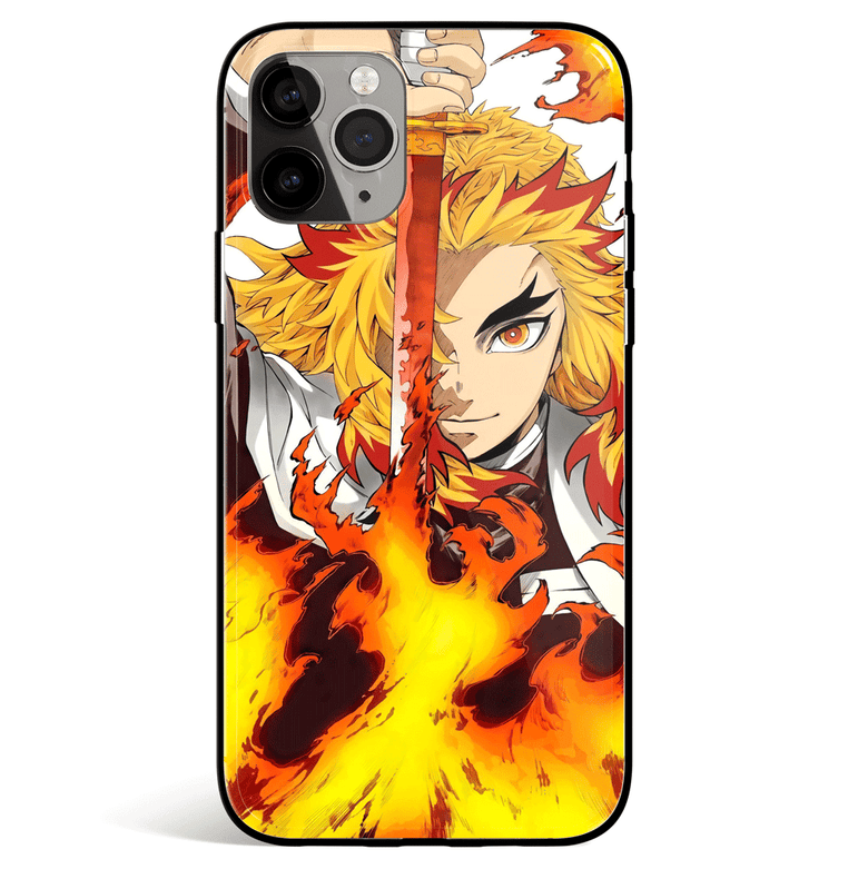 Demon Slayer Kyojuro Rengoku Flame Hashira Tempered Glass Soft Silicone iPhone Case