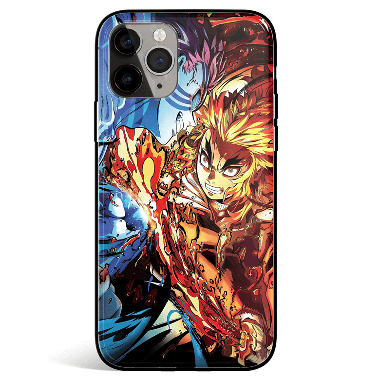 Demon Slayer Kyojuro Battle on the Infinite Train Tempered Glass Soft Silicone iPhone Case