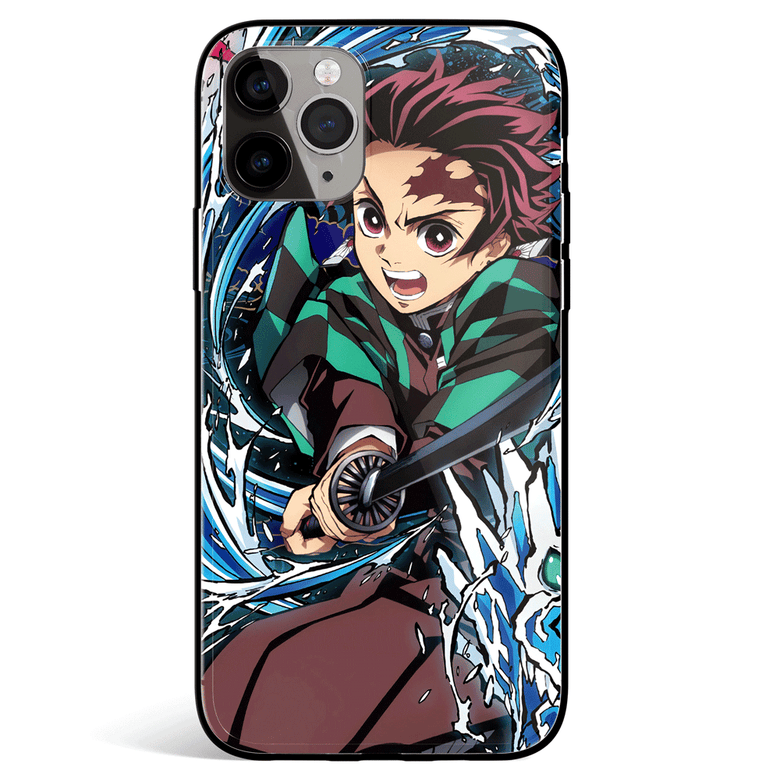 Demon Slayer Tanjiro Water Two Hashira Tempered Glass Soft Silicone iPhone Case