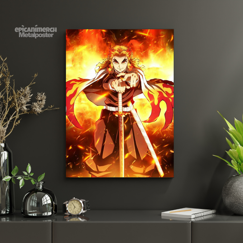 Demon Slayer – Rengoku “Unyielding Flame” Premium Metal Poster