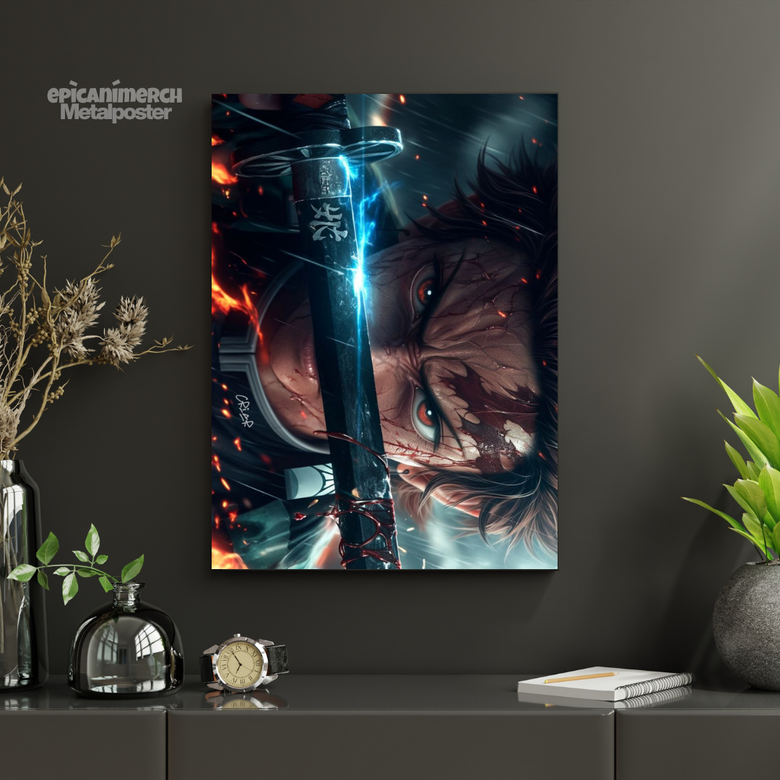 Demon Slayer – Tanjiro “Eyes of Resolve” Premium Metal Poster