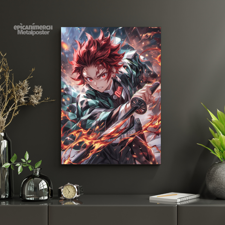 Demon Slayer – Tanjiro “Blades of Fire” Premium Metal Poster