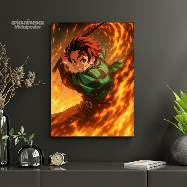 Demon Slayer – Tanjiro “Infernal Strike” Premium Metal Poster