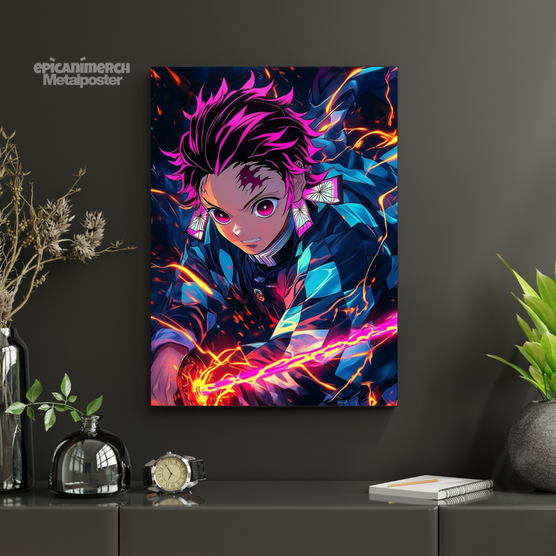 Demon Slayer – Tanjiro “Neon Fury” Premium Metal Poster