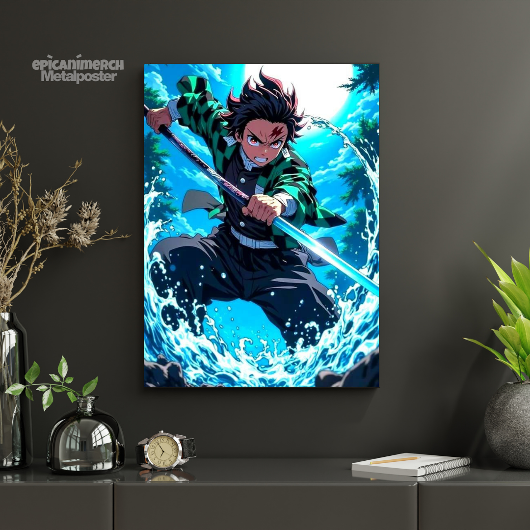Demon Slayer – Tanjiro “Water Breathing Flow” Premium Metal Poster