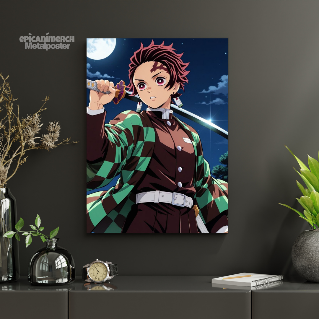 Demon Slayer – Tanjiro “Moonlit Warrior” Premium Metal Poster