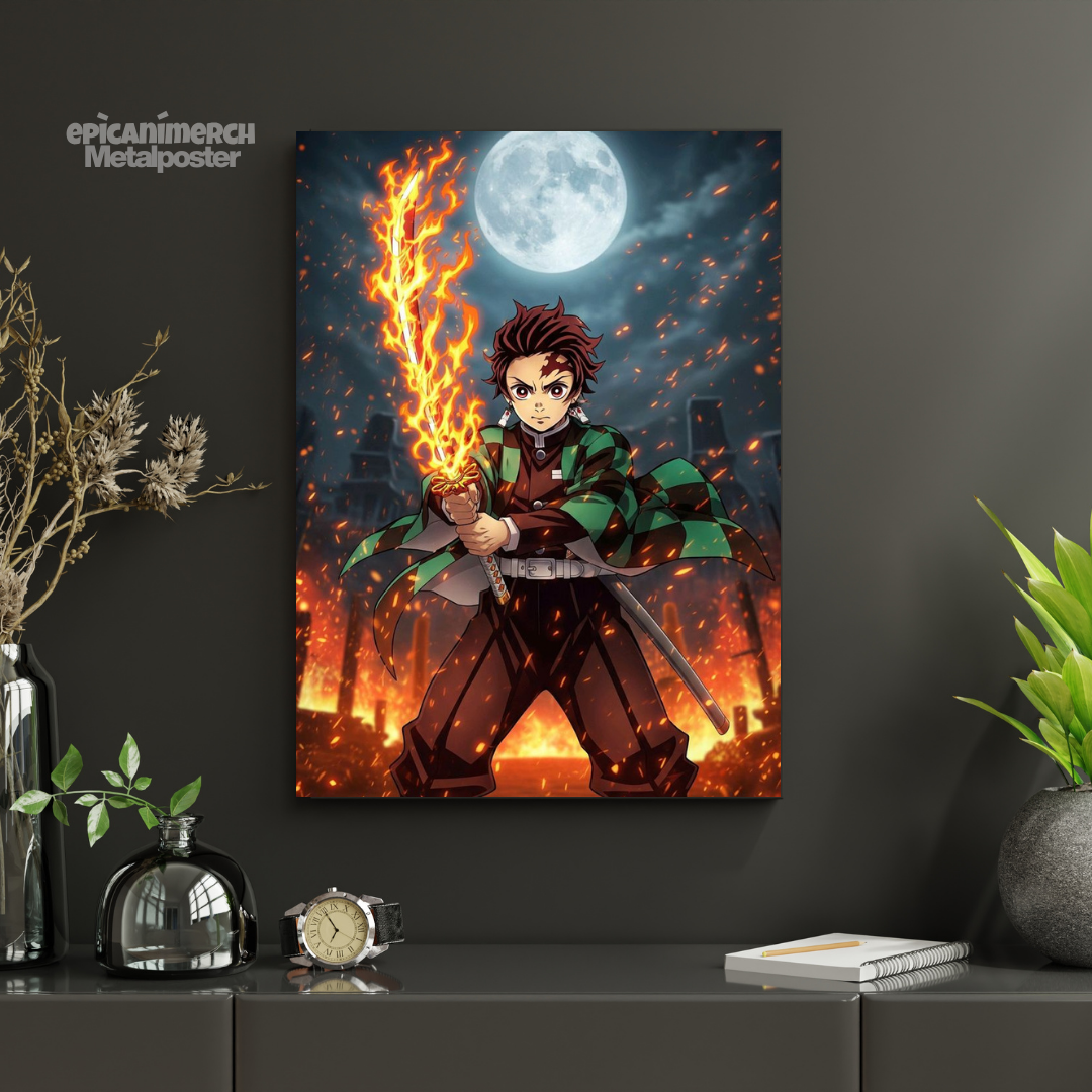 Demon Slayer – Tanjiro “Inferno Moon” Premium Metal Poster