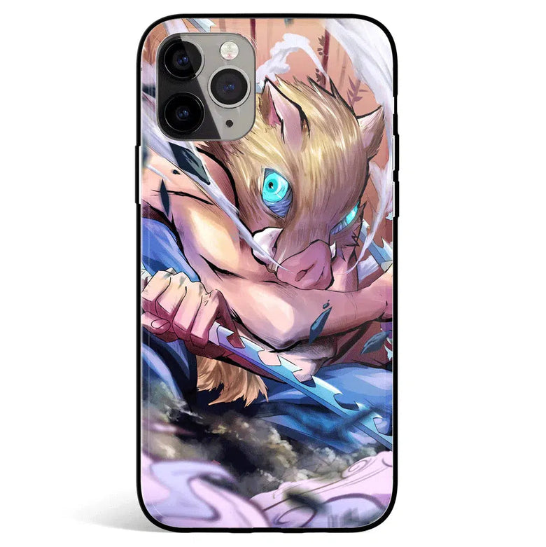 Demon Slayer Inosuke Beast Breathing Tempered Glass Soft Silicone iPhone Case