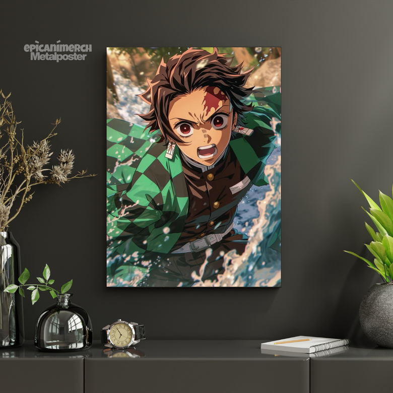 Demon Slayer – Tanjiro “Water Breathing Strike” Premium Metal Poster