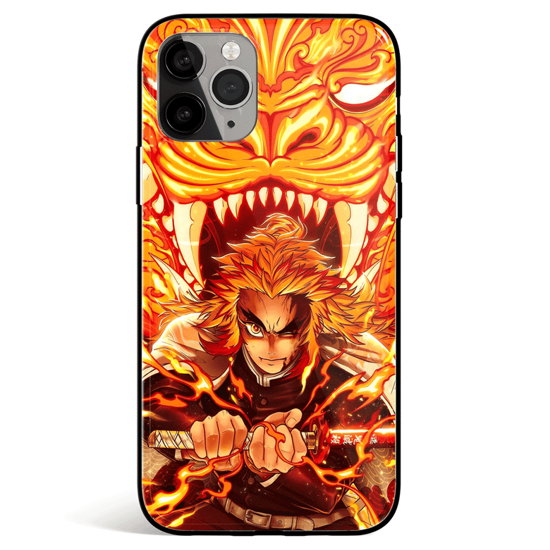 Demon Slayer Rengoku Flame Breathing Tiger Tempered Glass Soft Silicone iPhone Case