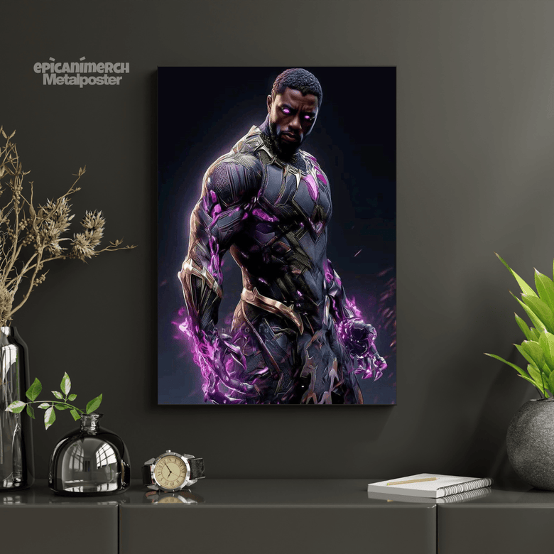 Black Panther Chadwick Boseman Metal Wall Art Poster – Premium Marvel Superhero Home Décor
